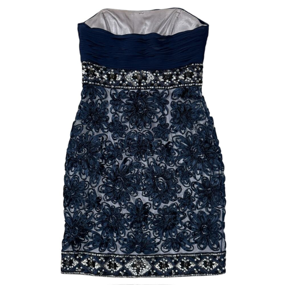 Sue Wong Nocturne Strapless Sweetheart Navy Beaded Lace Cocktail Mini Dress 2 - Picture 4 of 13